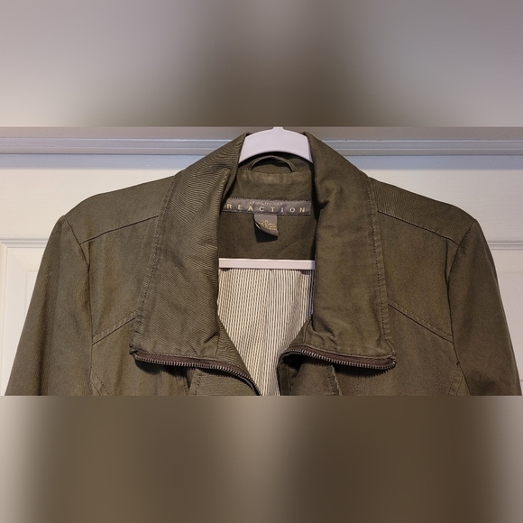 Kenneth Cole Reaction $248 Women's Army Green Full Zip Lined Button Up Coat Lrg. - Picture 2 of 12